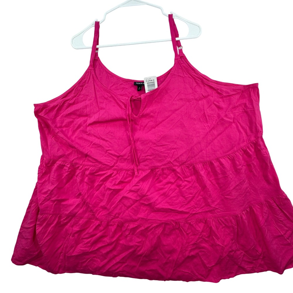 Torrid Rayon Slub Tiered Tie Front Cami Womens 5X Pink Babydoll Barbiecore NEW